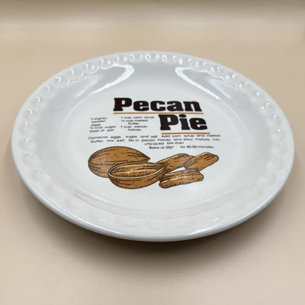 Vintage Pecan Pie Recipe Pie Plate White Ceramic 9